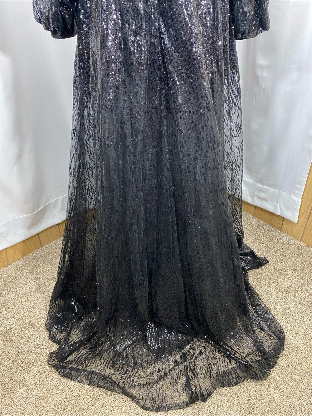 Mac Duggal Black Jewel Encrusted Illusion Long Sleeve A-line Gown Size 14 NWT - Picture 15 of 16